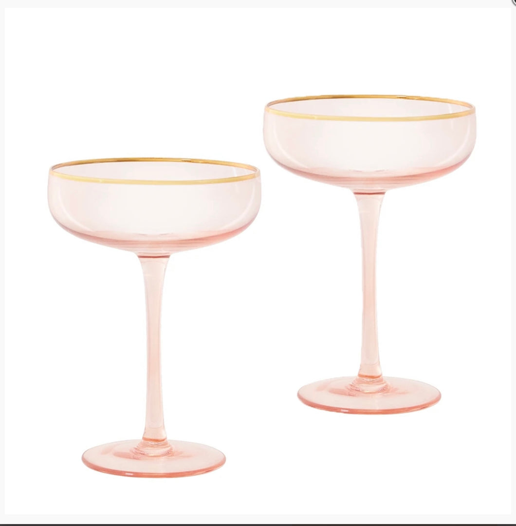 Cristina Re  Coupe Glasses Rose Crystal Set Of 2